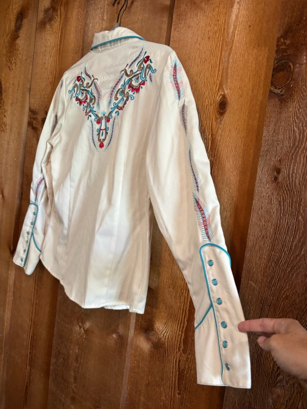 Scully Vintage Off White Floral Embroidered Pearl Snap Western Shirt Small - Picture 3 of 7